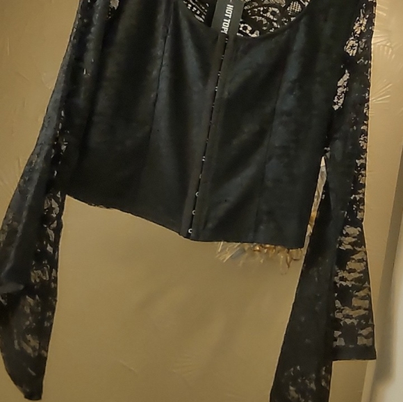 Butterfly Lace Bell Princess Sleeves Cropped Top Bustier close Party Shi… - Picture 12 of 16